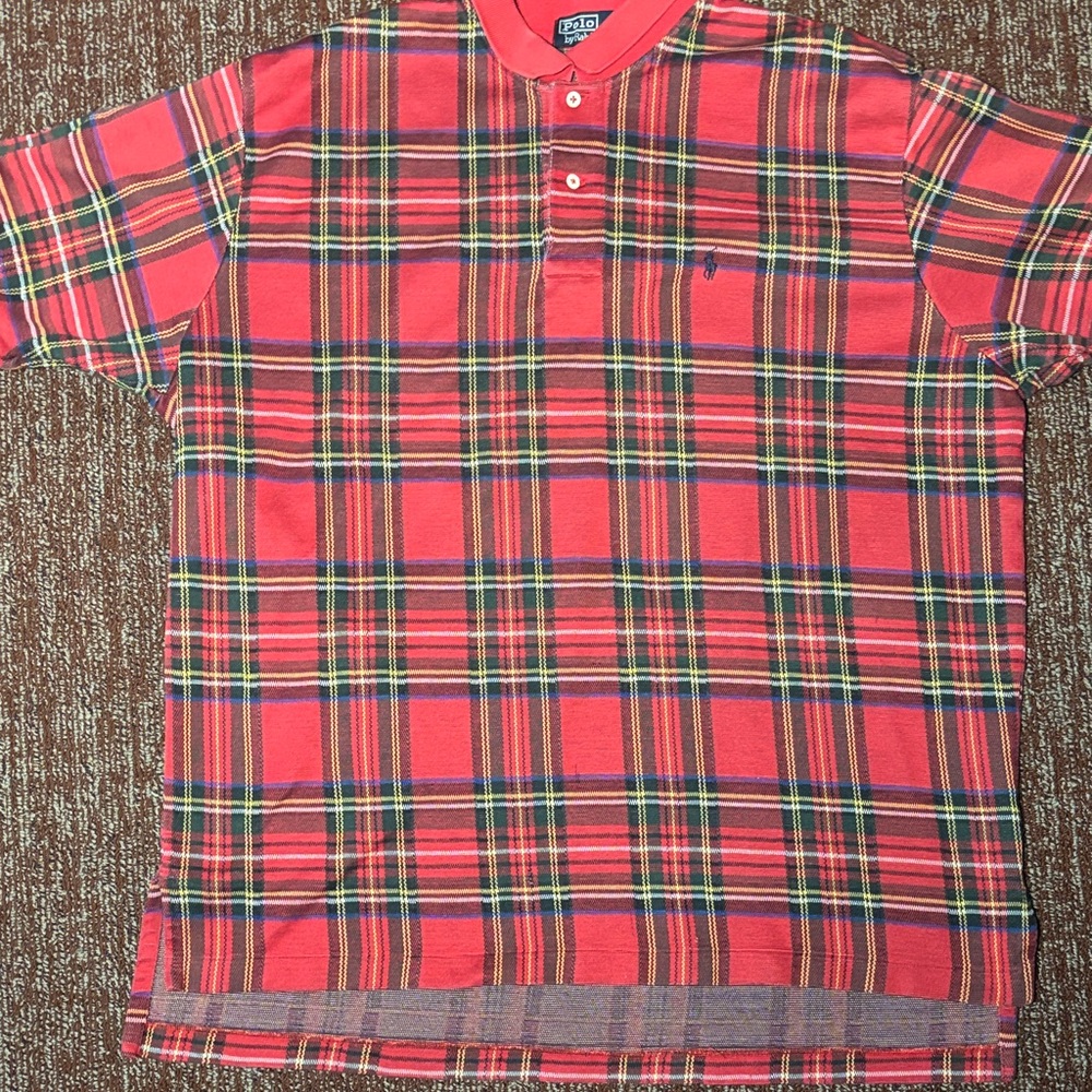 Polo by Ralph Lauren Men's red tartan Plaid Polo XXL short sleeve thick material